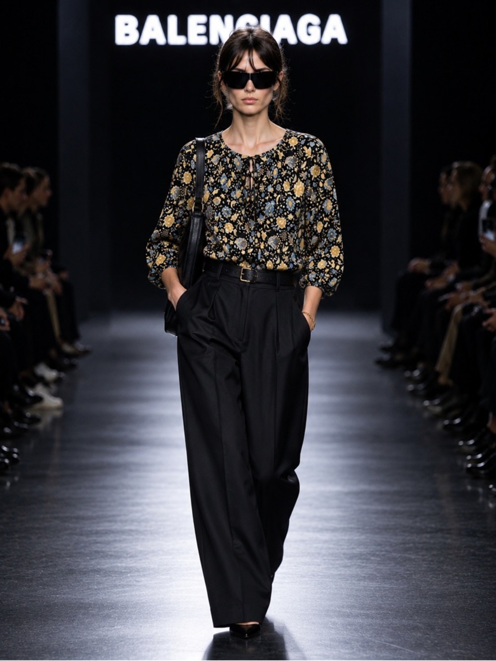 Authentic Balenciaga Paris runway Floral Tie-Neck Blouse size 36